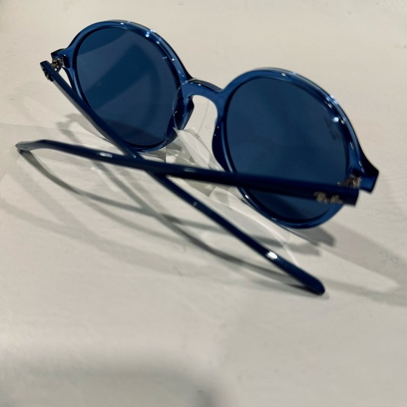 Ray Ban Blue Grey Round Sunglasses Full Rim Acetate UNISEX NEW with Complete Kit - Picture 10 of 12
